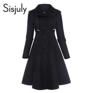 Sisjuly Women Coat Wool Winter Black Vintage Gothic Slim Elegant Overcoat- M
